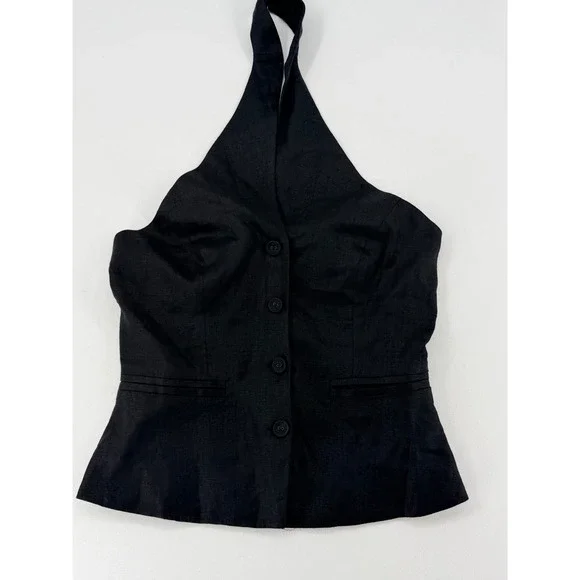 Reformation Tate Linen Halter Top Black Button Front Size 4 NWT - Picture 13 of 16